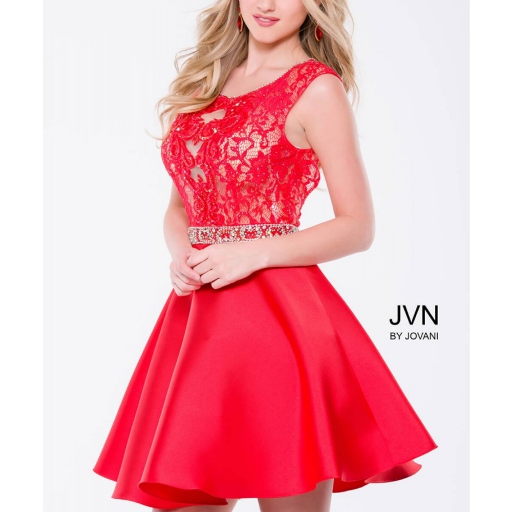 Jovani's Red Lace Bodice Dress